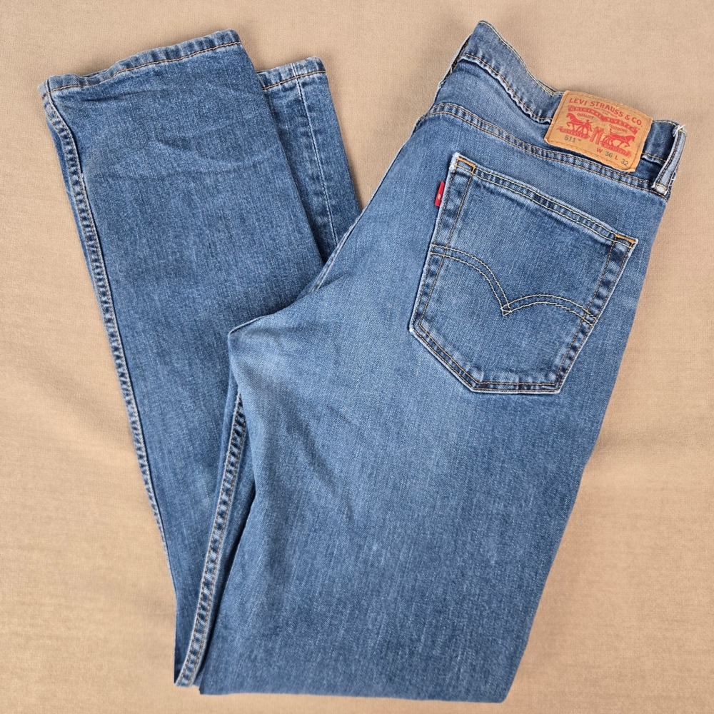 Levis 511 Slim Fit Jeans Mens 36x32 Medium Wash Blue Denim 04511-1163
